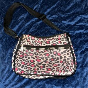 LeSportsac crossbody hobo messenger bag pink animal print